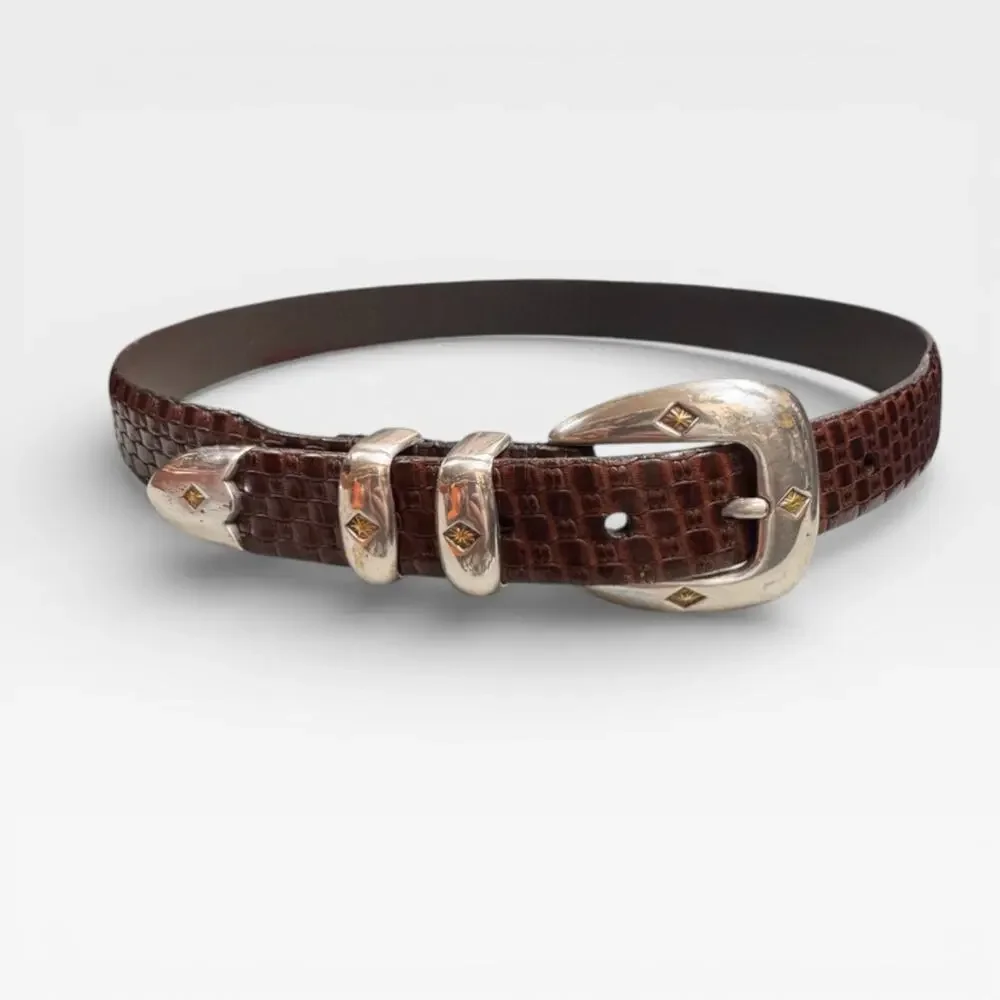 Vtg 1990s Talliani Italian Calfskin Braided Leather Belt Men's 32 Brown Silver